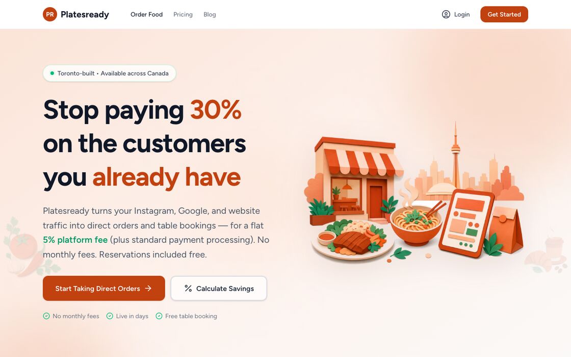 The PlatesReady direct-ordering platform homepage, built by YS Progress